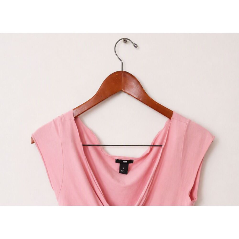 H&M Soft Pink Twist Front Knot V Neck Cap Sleeve Top Balletcore Coquette M - Picture 6 of 7